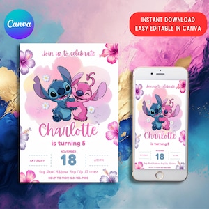 Editable Stitch Birthday Party Invitation Template, Cartoon Birthday Invitation, Stitch Birthday Pool Party Invitation, Stitch Bday evite
