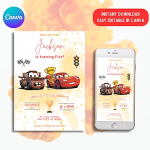 Cars McQueen Invitation, Lightning Mcqueen Birthday Invitation, Cars Birthday Invitation, McQueen Mater Invitation