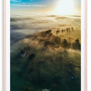 Vista aérea de L'Huisserie - Névoa ensolarada | Impressão fotográfica