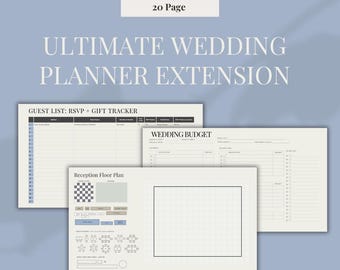 Wedding Planner Extension - 20-Page Downloadable Planner for Week of Wedding, Day of Timeline, Budget, Guest List & More