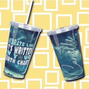 Gobelet Astrologie personnalisé | Tasse thème natal personnalisée avec paille | Cadeau du zodiaque | Hydratation motivante |