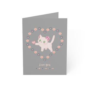 Cute Cat Paper Cards Set, Birthday Cards, Heart Design Cards, Paper Card, Kawaii Birthday Card, Birthday Postcard