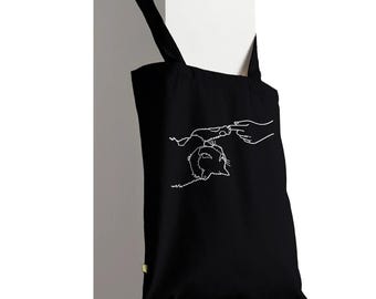 Minimalist Cat Lover Tote Bag – Black