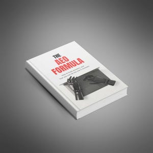 May include: A hardcover book titled "THE AEO FORMULA" with red and black text. The book cover features a graphic of two black robotic hands. The book's subtitle reads, "How AI finds answers, and how you can be the one it chooses."