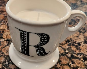 hand-poured organic soy candle in Anthropologie R mug