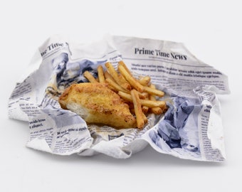 1/12 scale dollhouse miniature fish and chips in paper