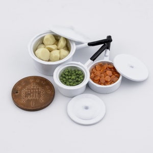 dollhouse miniature food set of vegetable pans white image 2