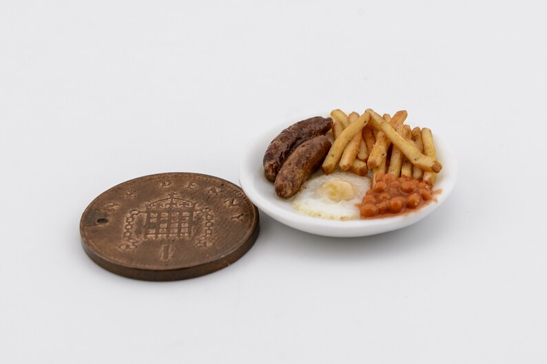 dollhouse miniature food sausage egg and fries meal image 2