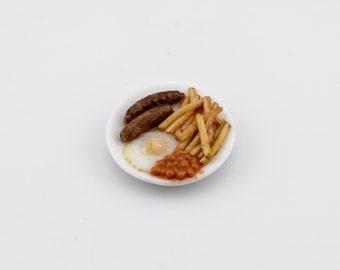 dollhouse miniature food sausage egg and fries meal