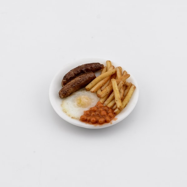 dollhouse miniature food sausage egg and fries meal