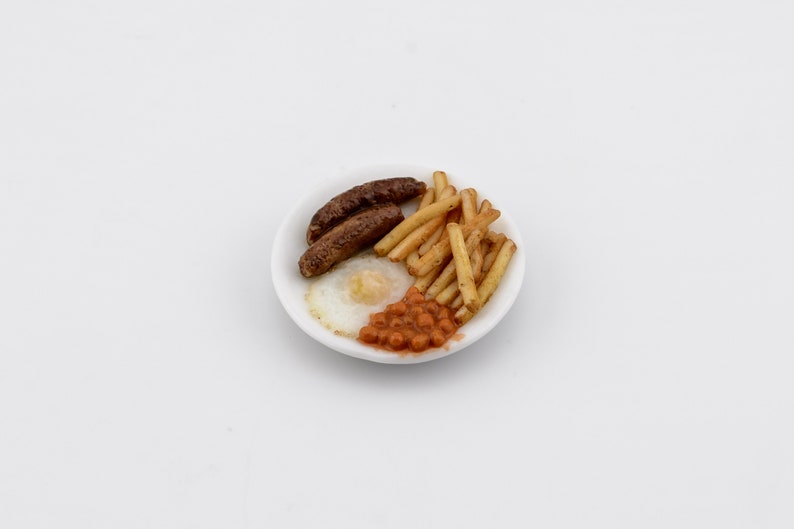 dollhouse miniature food sausage egg and fries meal image 1