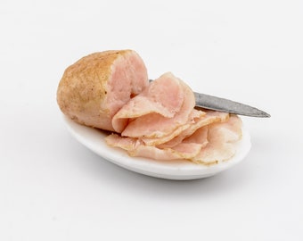 1/12 scale dollhouse partly sliced  boiled ham joint (C)