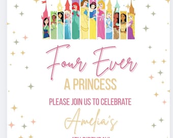 Disney Princess Birthday Invitation, Castle Design (Digital, Printable PDF)