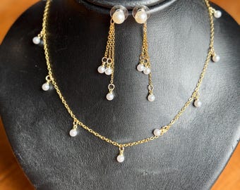 Handmade pearl necklace and earrings set 925 gold plated , bracelets, necklace, jewelry,