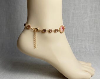 tobillera de concha de cristal rosa hecha a mano