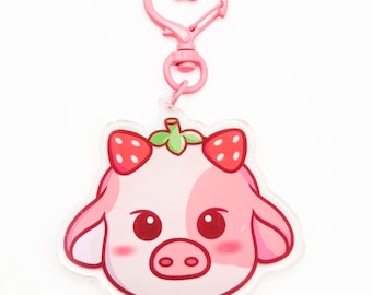 Kawaii Strawberry Cow Keychain | Kawaii Keychain, Keys, Animal, Cute charm, Decoration, Cow Gift, Fruit, Cute Cow, Highland Cow, Strawberry