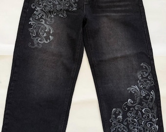 Custom painted - made to order - y2k style graphic cybersigillism streetwear jeans - read description!