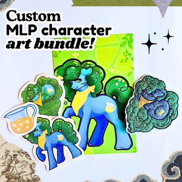 Set di illustrazioni personalizzate con i personaggi di MLP: toppe ricamate/da cucire fatte a mano, adesivi e stampe artistiche!