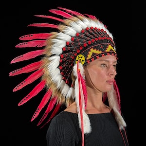 Pink Native American Headdress: Short Warbonnet (Stand Included) for Costume, Festival & Tribal Home Decor