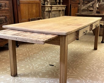 Vintage Oak Table | Rustic Dining Table | Solid Wood Farmhouse Table with Drawer Cutting Board