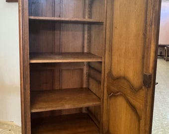 Single‑Door Armoire | Carved Wood Cabinet | 4‑Shelf Storage | Rustic European Furniture