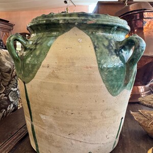 Antique French Confit Pot – Large Rustic Terracotta Jar with Handles, Aged Patina Earthenware Vessel, European Farmhouse Decor
