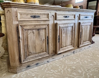 Vintage Stripped Wood Enfilade | Tall Sideboard | Rustic Buffet Cabinet