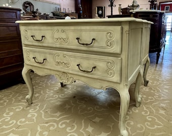 A Pair of Vintage French Provincial Dresser | Ornate Carved Cream Chest, Cottage Chic Storage Cabinet
