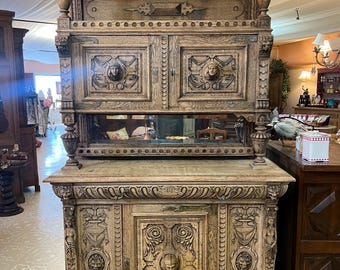 Antique French Renaissance Revival Cabinet | Heavily Carved Sideboard Hutch