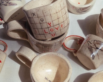 Valentine's mug I LOVE YOU/ Tic Tac Toe handmade / XOXO/ Handpaint ceramic mug
