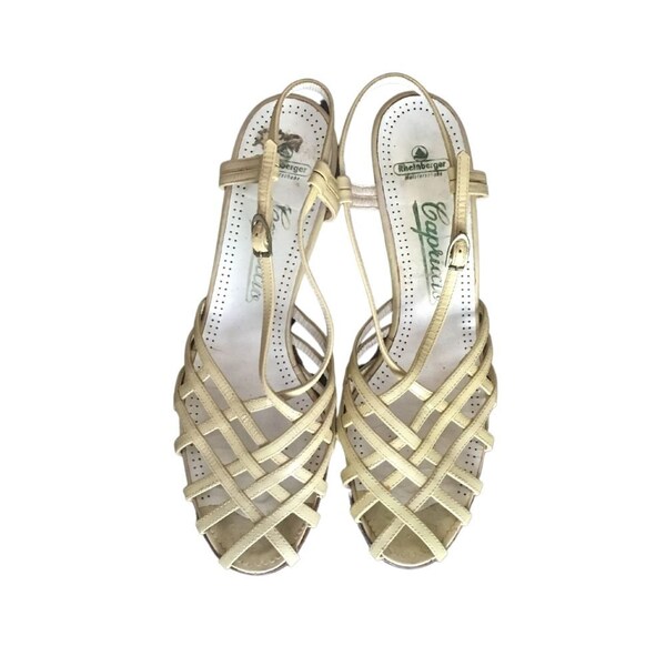 Vintage  70s Yellow Sandals - mid heel - strappy shoe - Capriccio - 8