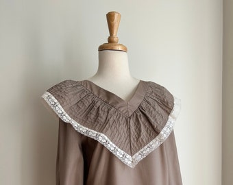 Vintage 70s Gunne Sax Style Blouse - bib collar - long sleeve - romantic goth - NWT - Medium