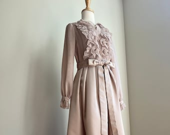 Vintage Ball Gown - mauve bridesmaid dress - ruffle maxi - mother of bride - Estevez -  small - medium