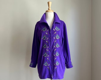 Vintage Bob Mackie Purple Embroidered Jacket - zip up - tunic - Wearable Art - M L