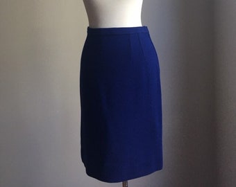 Vintage Navy Blue Skirt - women's work wear - wool - knee length - Medium