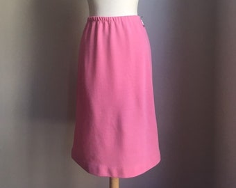 Vintage Pink Midi Skirt - secretary skirt - elastic waistband - high waist - office wear - Medium