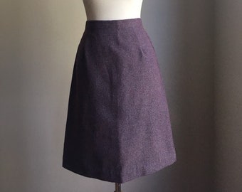 Vintage 80s High Waist Plaid Purple Skirt -  below the knee - Medium