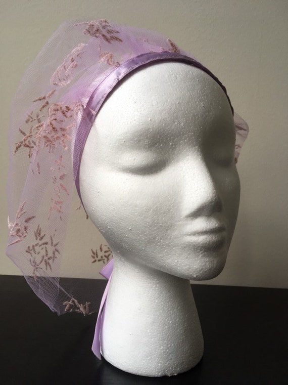 Vintage 1960s Lavender Veil - birdcage - bridal h… - image 2