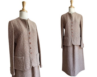 Vintage Brown Two Piece Skirt and Blazer Suit Set - Casteleberry - M L