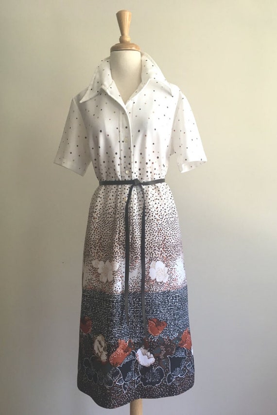 Vintage Shirtwaist Dress - 70s shift - polka dot … - image 2