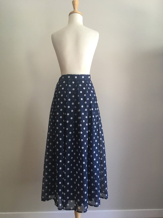 Vintage Blue Polka Dot Maxi Skirt - aline -  M L - image 5