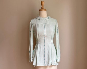 Vintage Cacharel Peasant Blouse - floral cotton top - Gunne Sax style - waist tie - tunic - S M