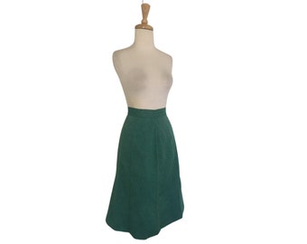 Vintage Green Cotton Skirt - below the knee - office wear - a line - 24 waist - XS - Small