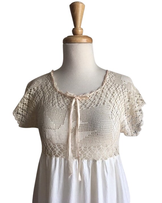Vintage 70s Edwardian Style Crochet Maxi Dress - … - image 3
