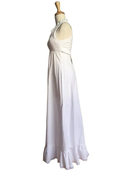 Vintage Hippie White Cotton Dress - 70s maxi - sm… - image 5
