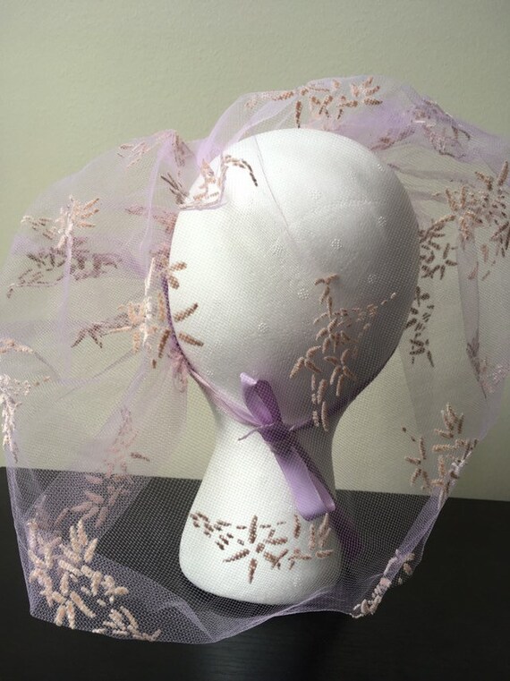 Vintage 1960s Lavender Veil - birdcage - bridal h… - image 4