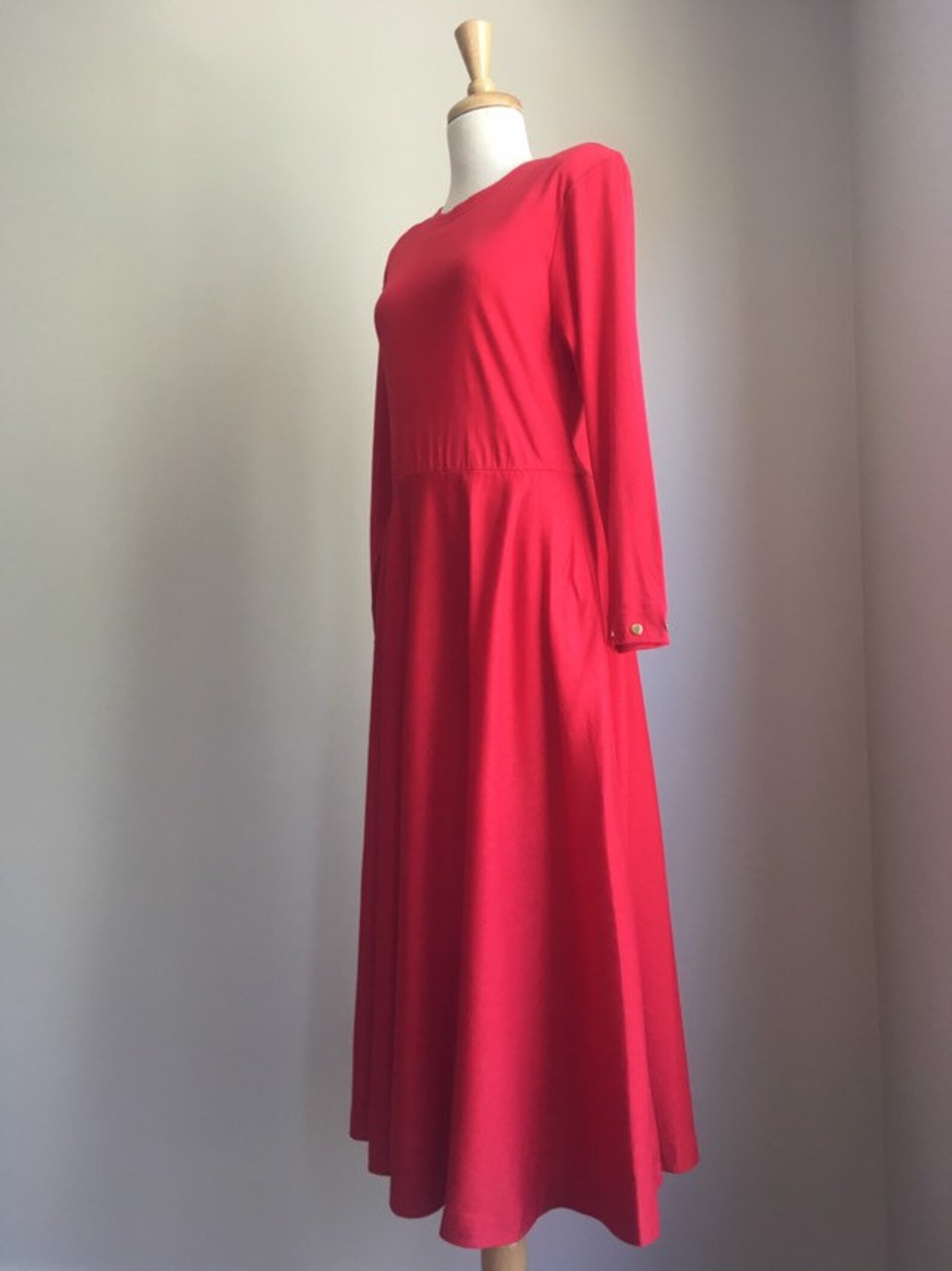 Vintage 80s Red Midi Dress Fit and Flare Long Sleeve Full Skirt Melissa ...