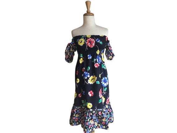 Vintage Off The Shoulder Floral Sundress - peasan… - image 1