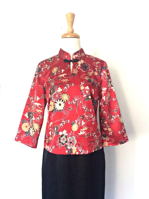 Vintage Cheongsam Dress - qipao - red and black s… - image 3