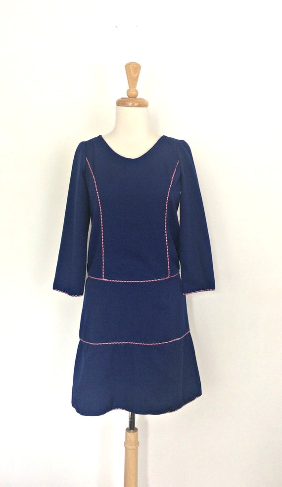 Vintage 60s Mod Dress - drop waist - preppy - lon… - image 2